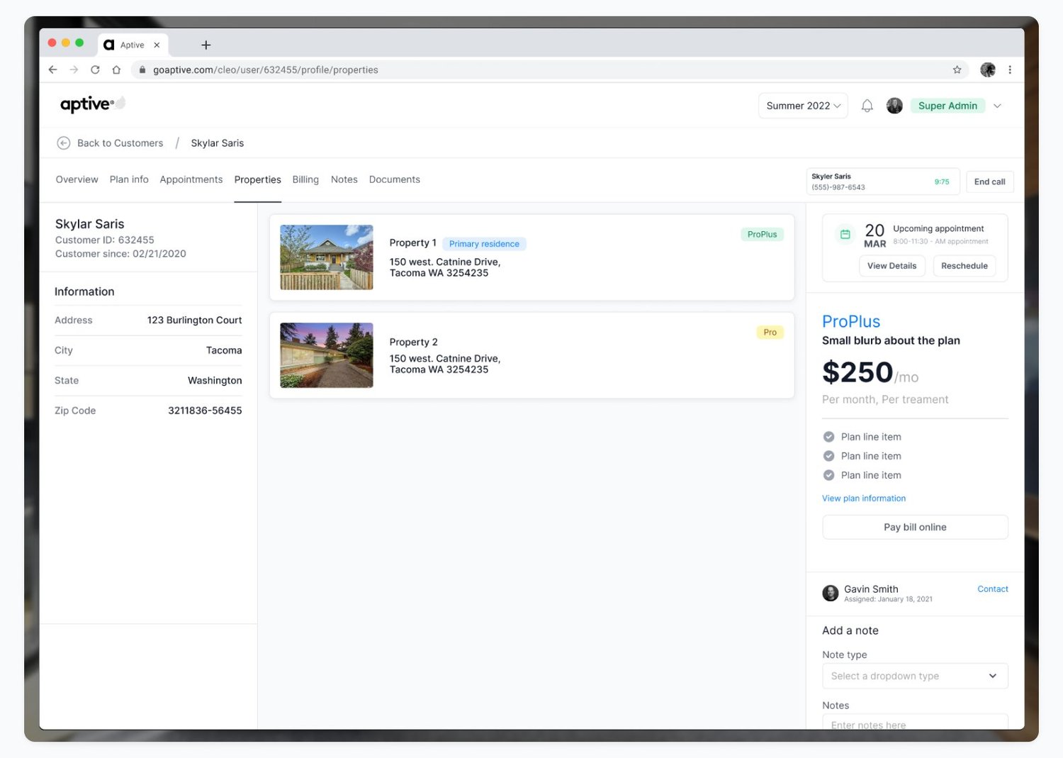 Customer properties page