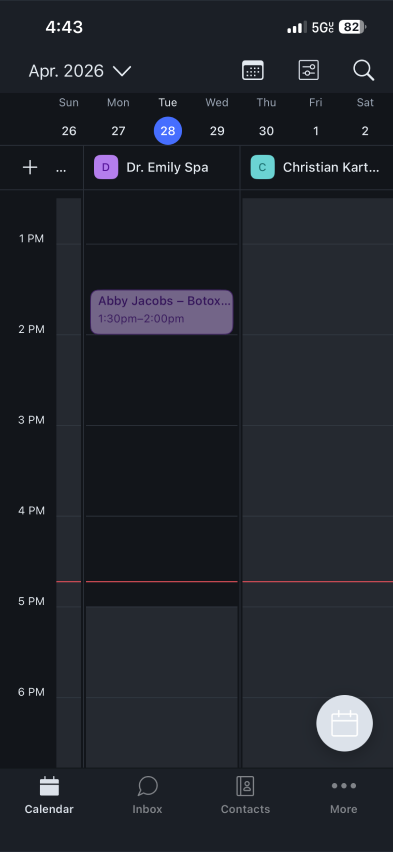 Podium mobile provider calendar showing appointments across staff schedules